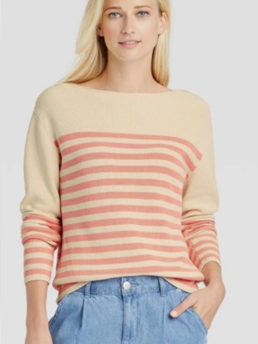 Who What Wear Cream & Coral Striped Boatneck Sweater size 1X NWT